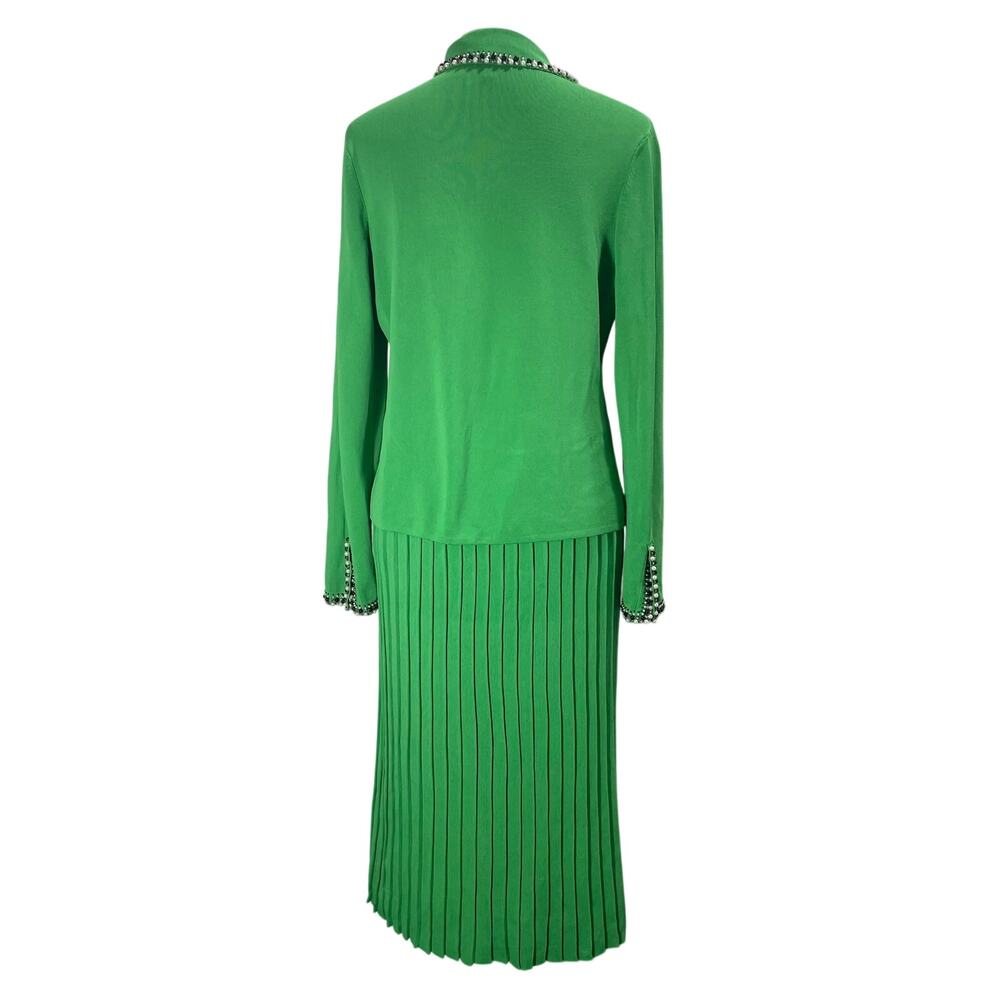 MTWT 9-5 Green Jeweled Knit Sweater Skirt Set Retro Academia Women's Small - Picture 4 of 11